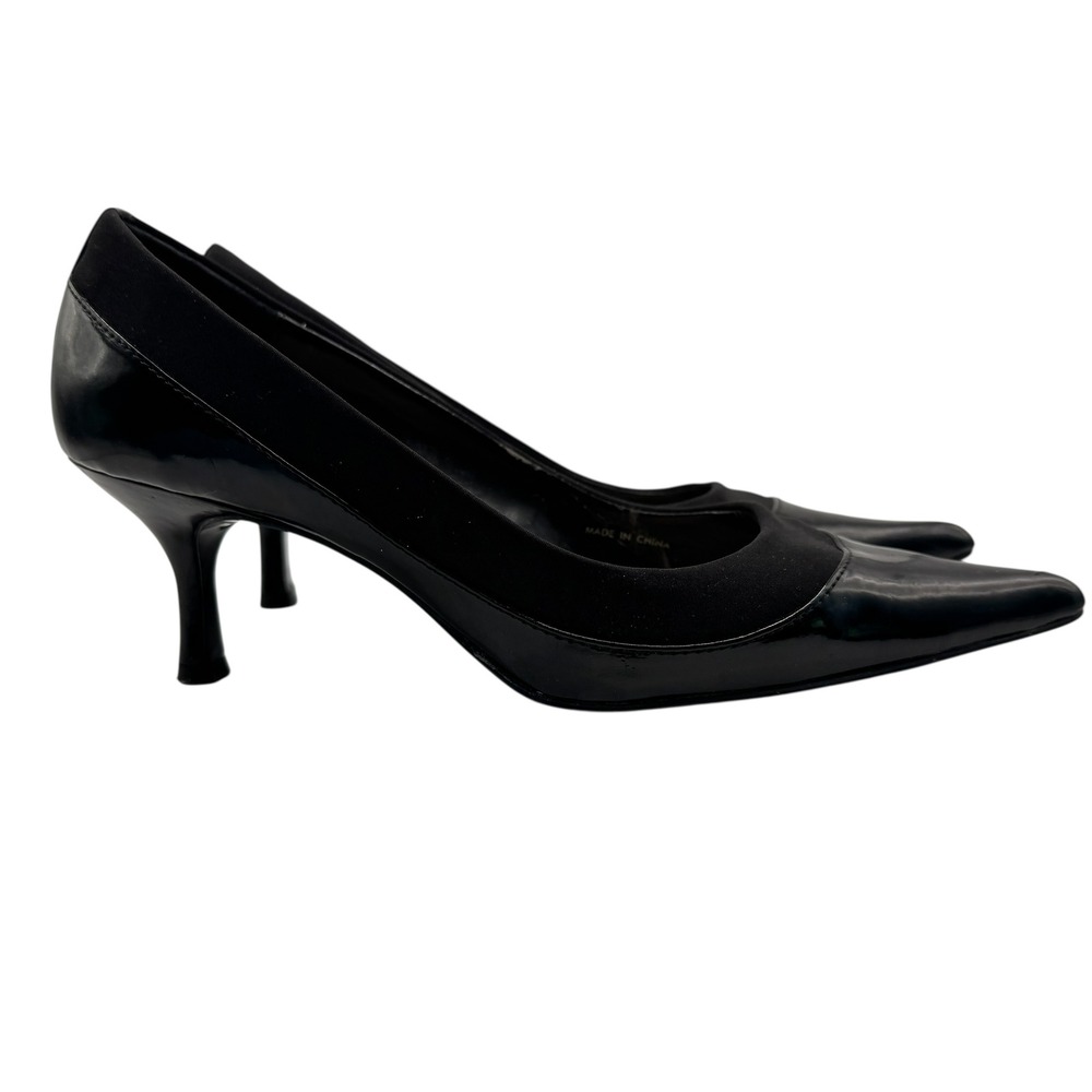Ellen Tracy Ella Black Patent Leather Pointed Toe Kitten Heels Womens 6M